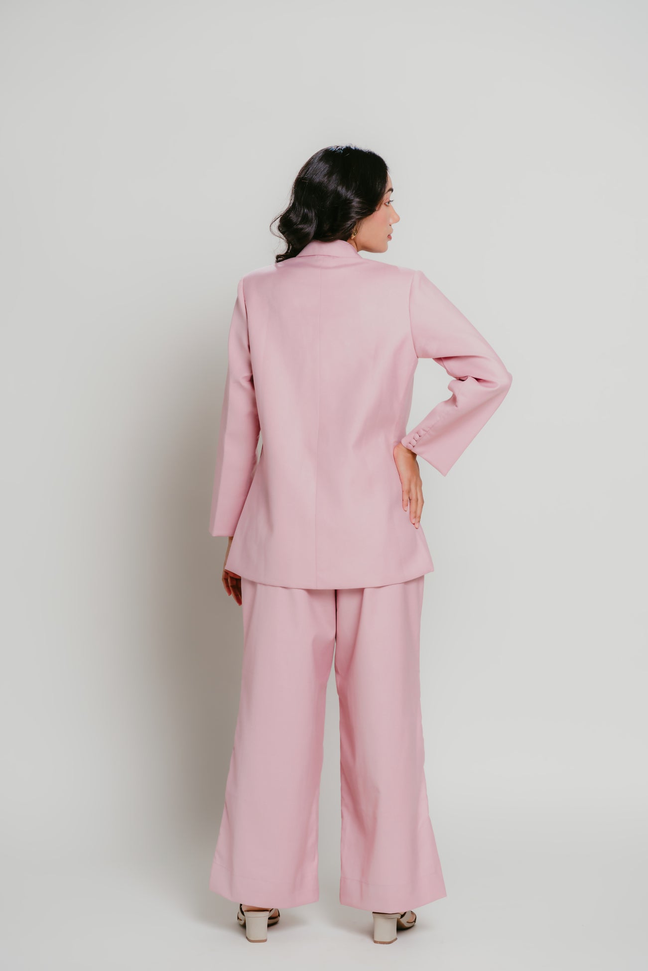 Pink blazer with 3D flower details