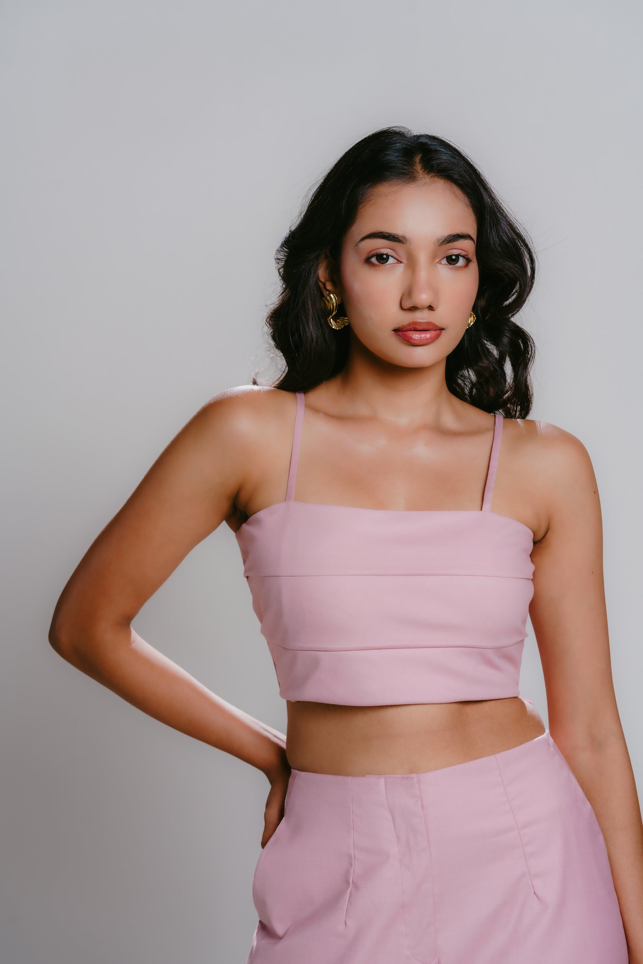 Pleated pink crop top