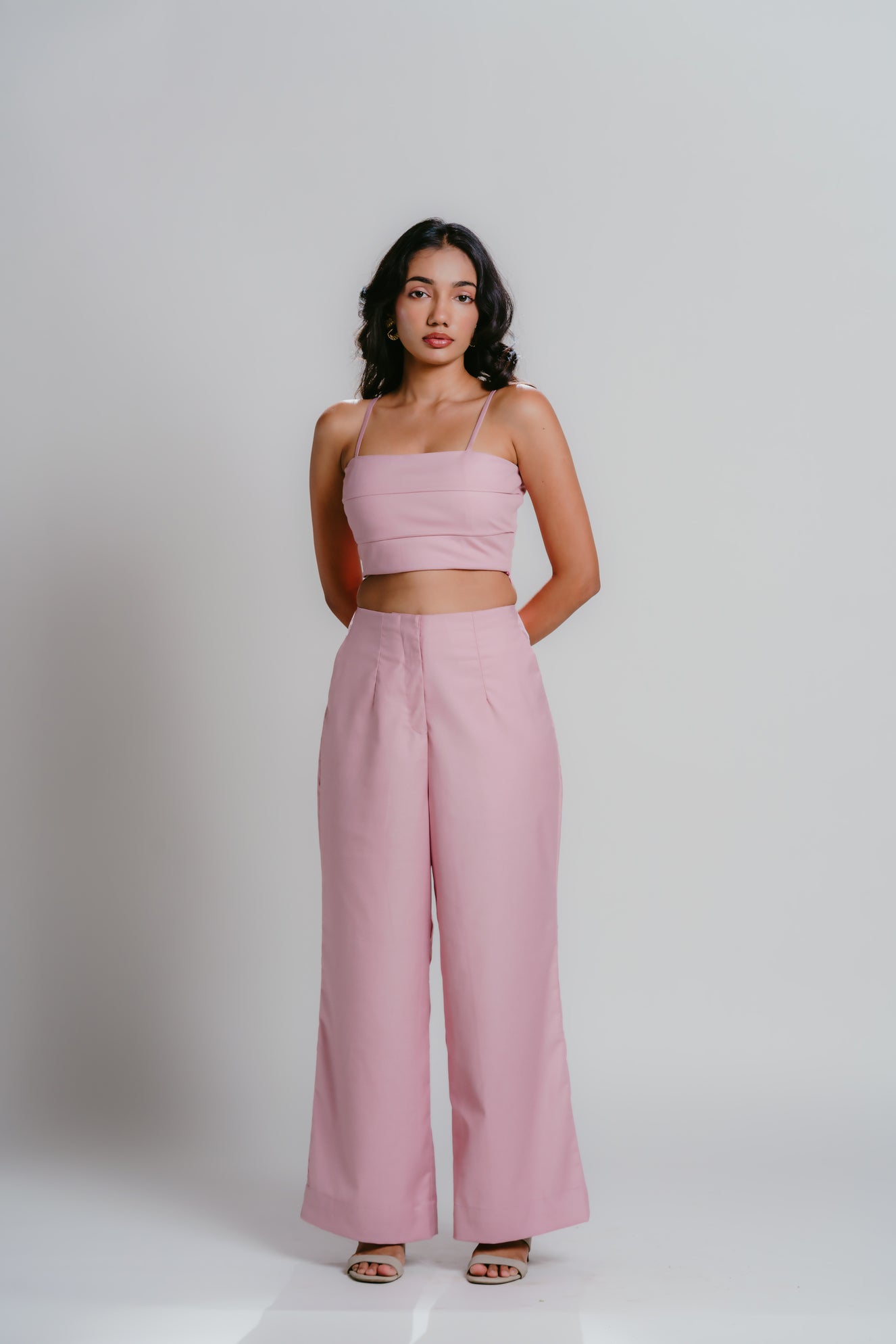 Pink pleated top with matching pink pants