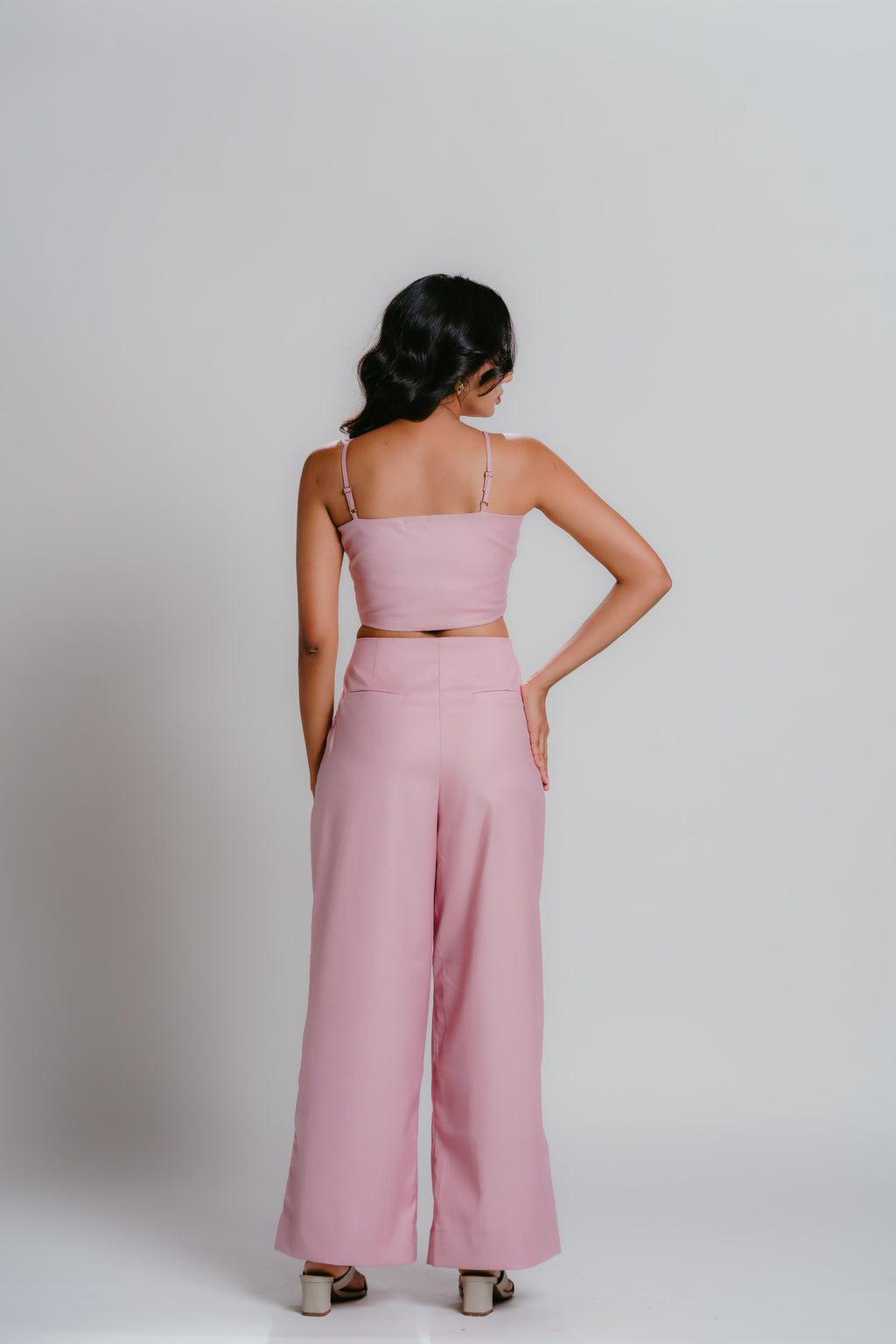Pink pleated top with matching pink pants