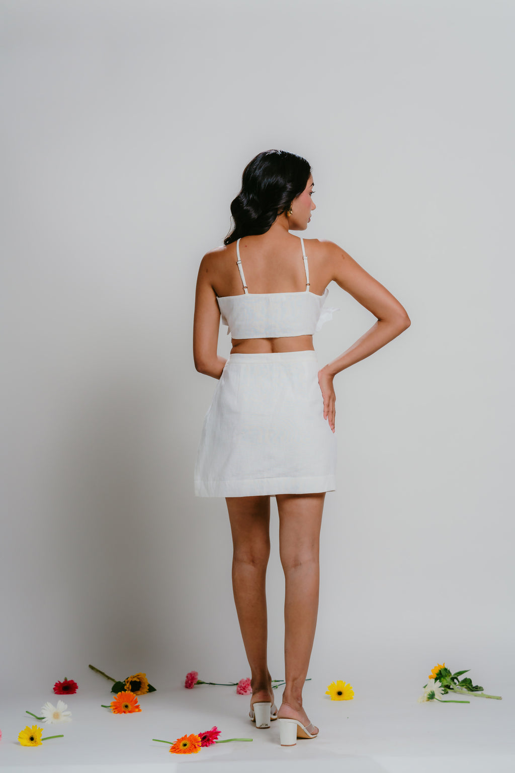 Linen skirt with front slit and button closure