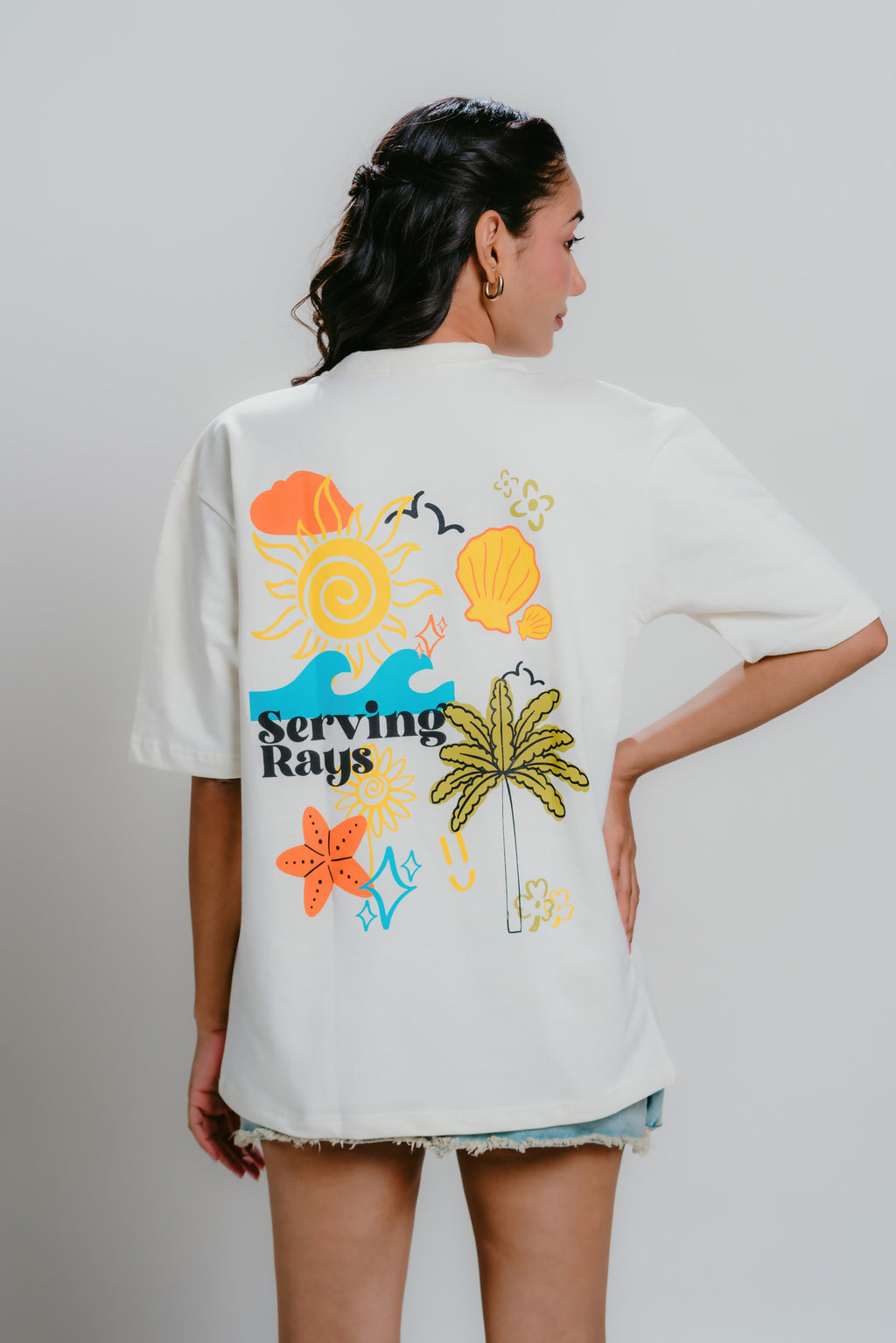 Unisex white t-shirt with graphics and puff printing on the back 