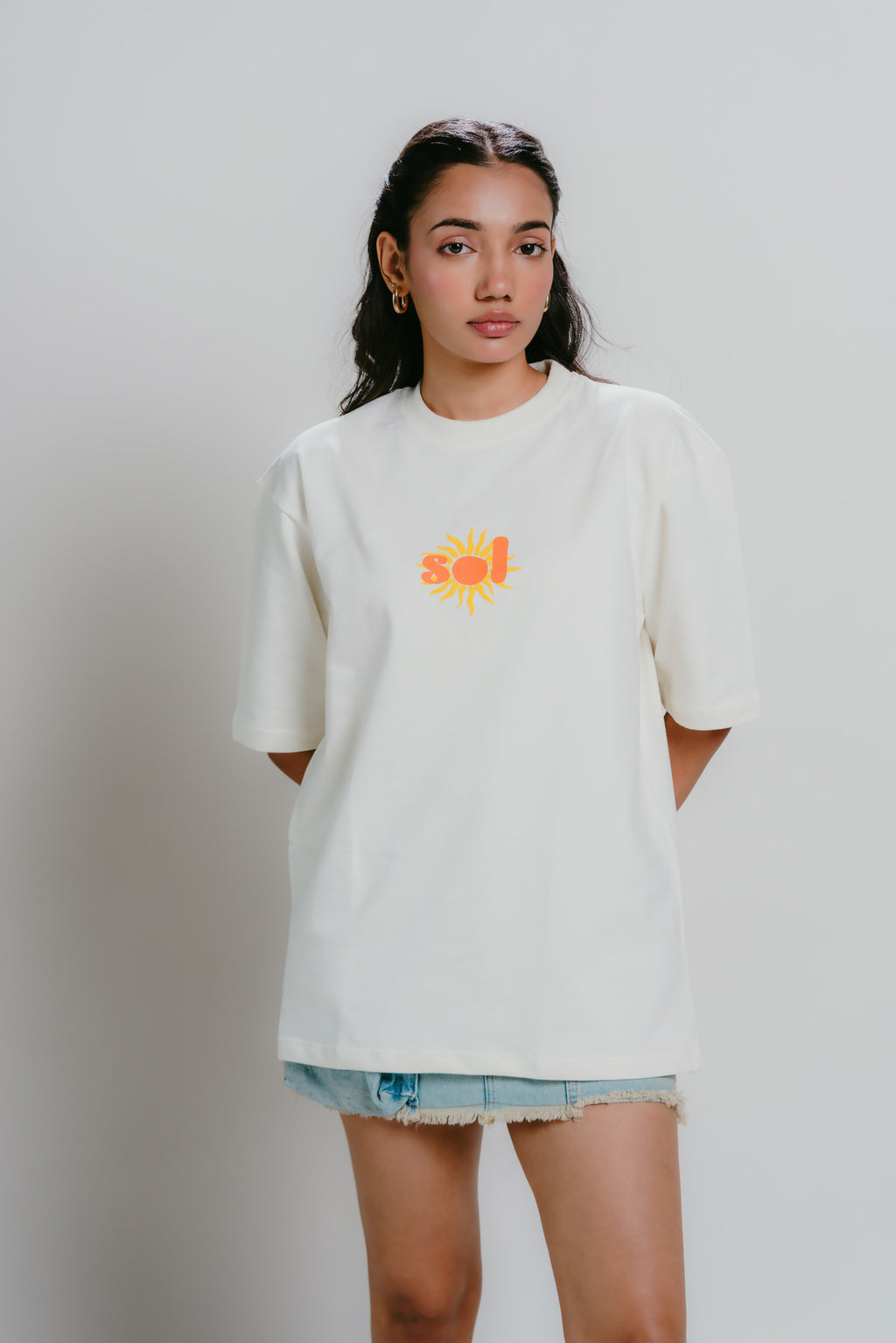 Unisex white t-shirt with sol printed logo