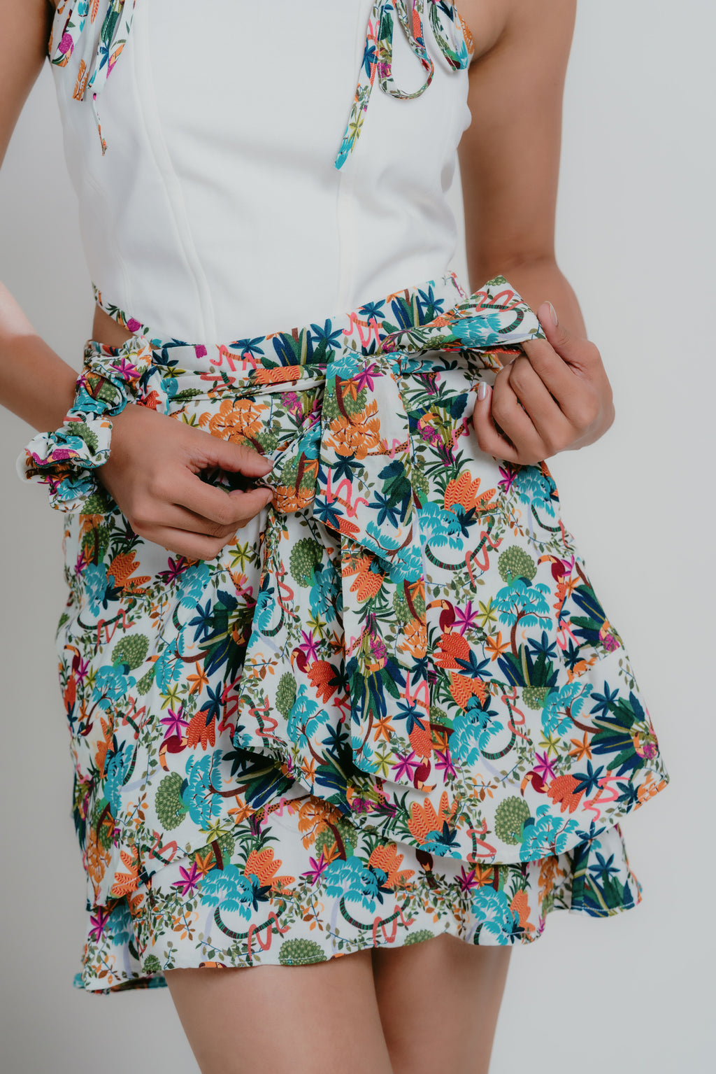 Colorful printed skirt with tie-up in front
