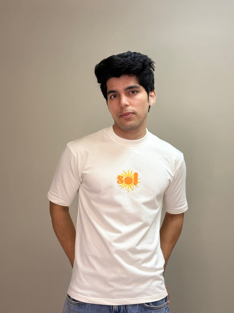 Unisex white t-shirt with sol printed logo