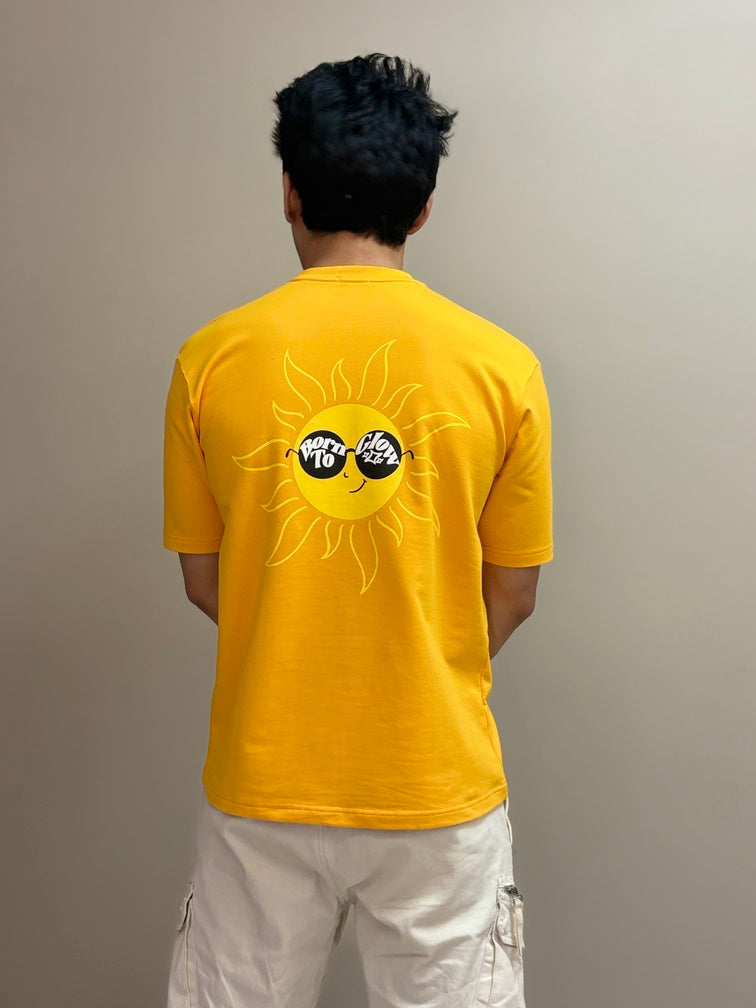 Unisex orange t-shirt with graphics and puff printing at the back